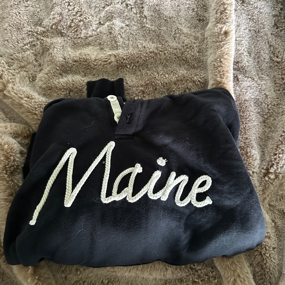 Black Pullover with 'Maine' Embroidery